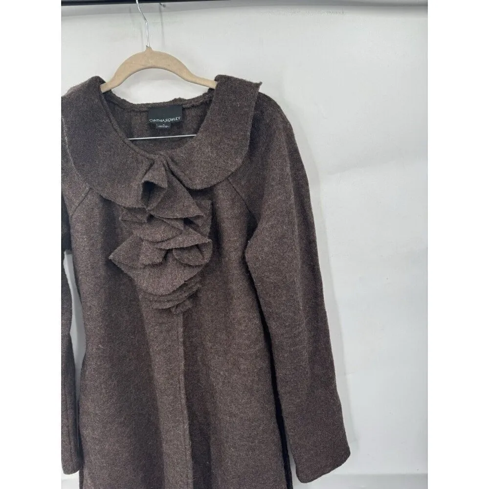 Cynthia‎ Rowley Wool Jacket Women Small Brown Ruffle Bohemian Academia Old Money - Image 9
