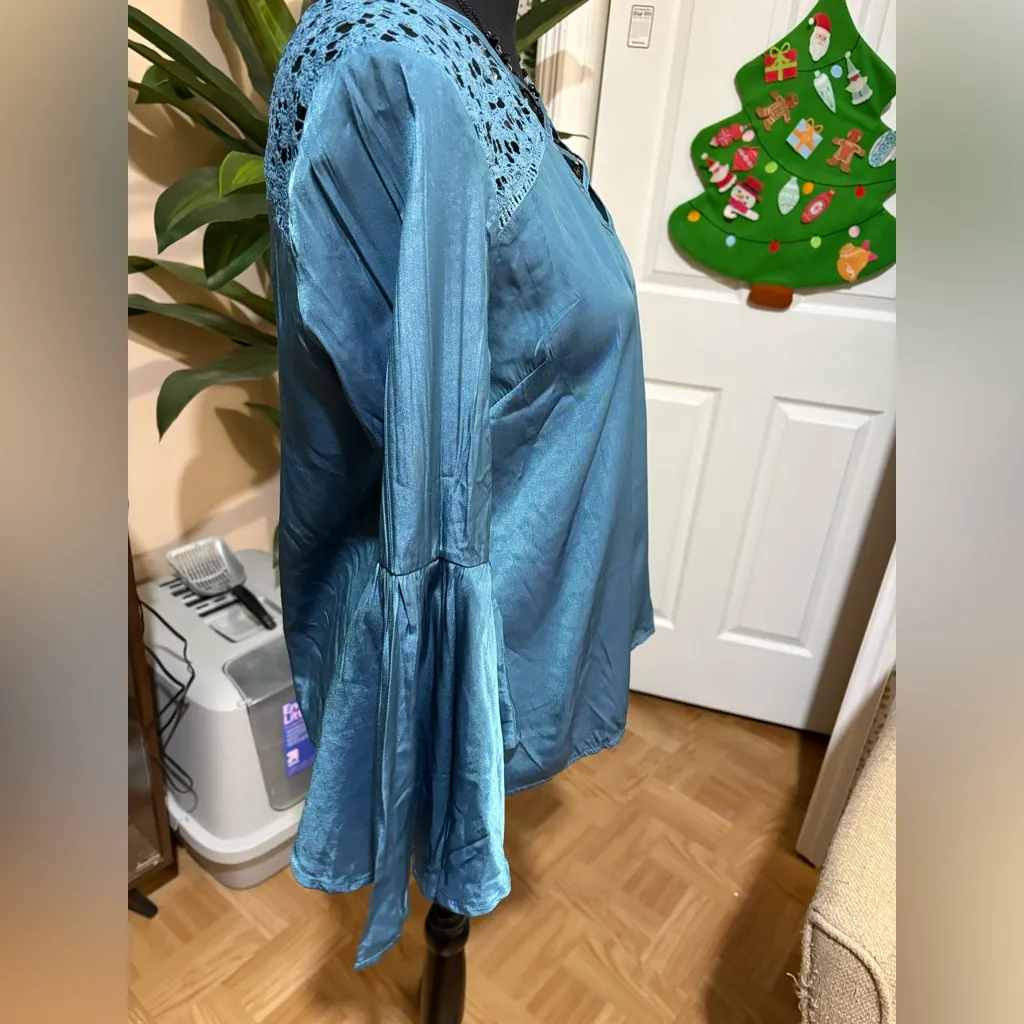 Haute Monde turquoise blue Long Sleeve Blouse - Image 5
