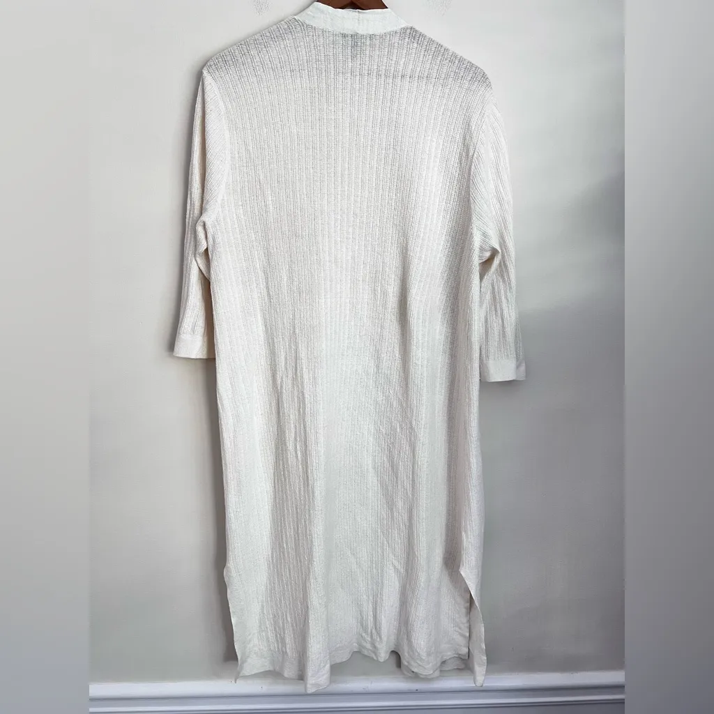 Eileen Fisher Cardigan Soft White Organic Linen Stretch Crepe Long sleeve L - Image 3