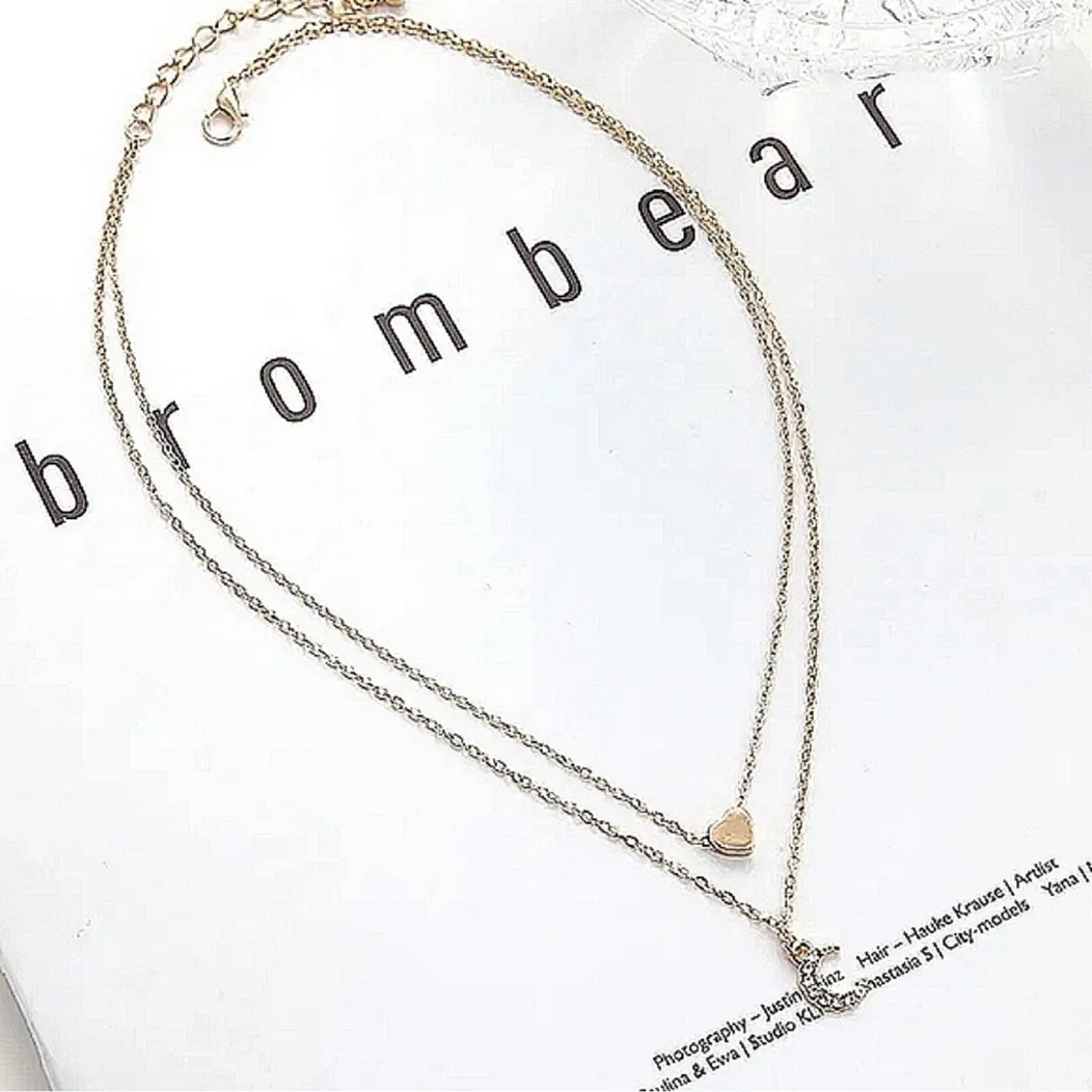 NEW Gold Plated Layered Necklace with Heart and Moon Pendants,‎ 16-18” - Image 6