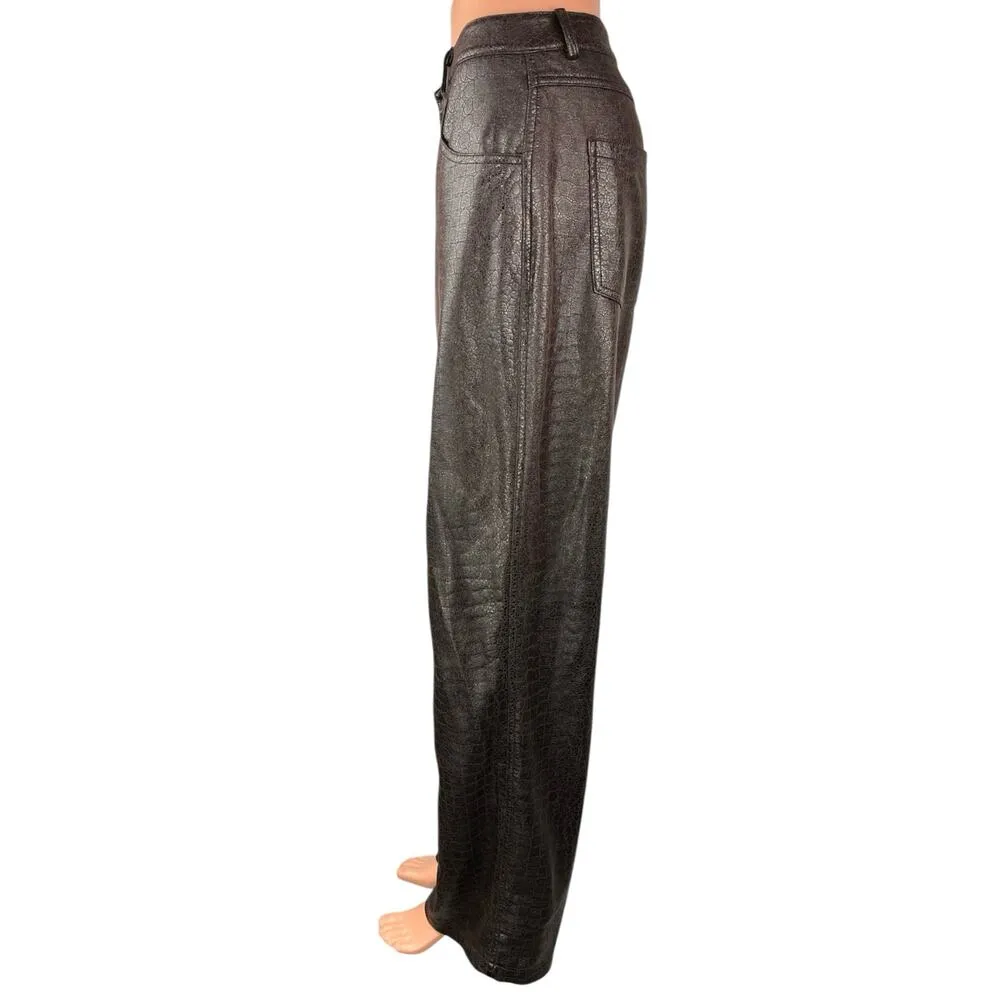 Urban Outfitters Women's Brown Snakeskin Leather Wide Leg High Waist Pants 12 - Image 2