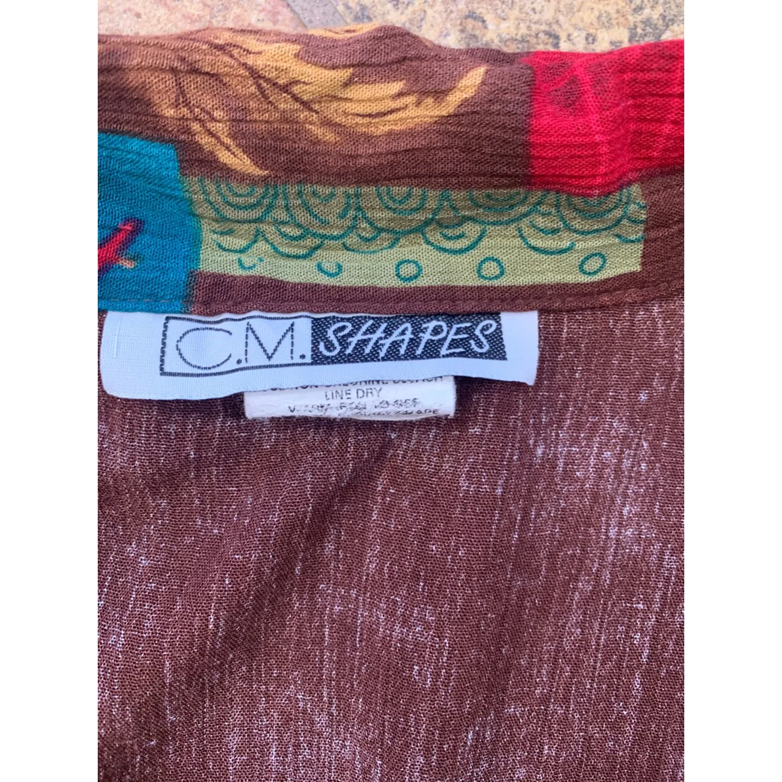 90s Brown Abstract Leaf Print Crinkle Rayon Button Down Short Sleeve Top Plus 3X - Image 7