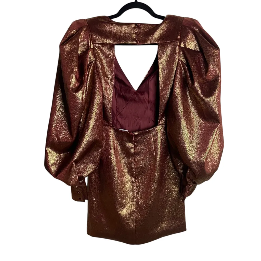 ASOS DESIGN Size 2 Super Sleeve Metallic Open Square Back Tux Mini Dress Gold - Image 4