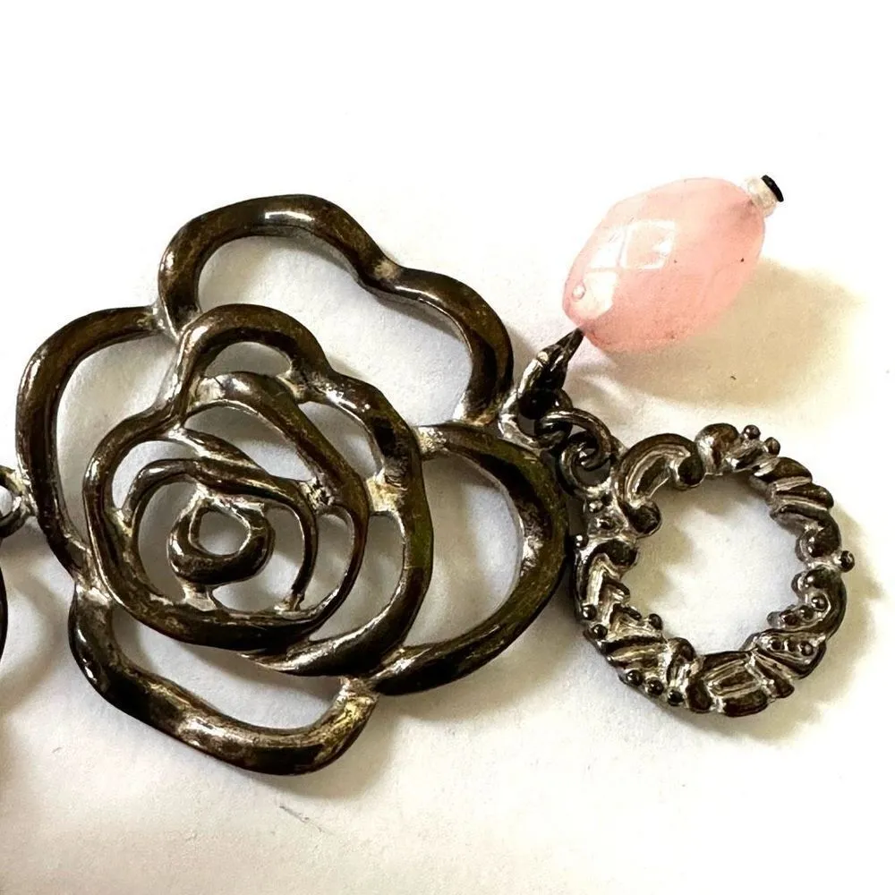 pink ribbon silver tone flower bracelet - Image 4