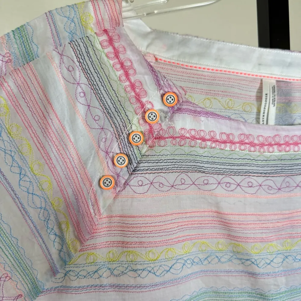 Anthropologie Medium Pastel Embroidered Cotton Oversized Boho Rainbow Festival - Image 2