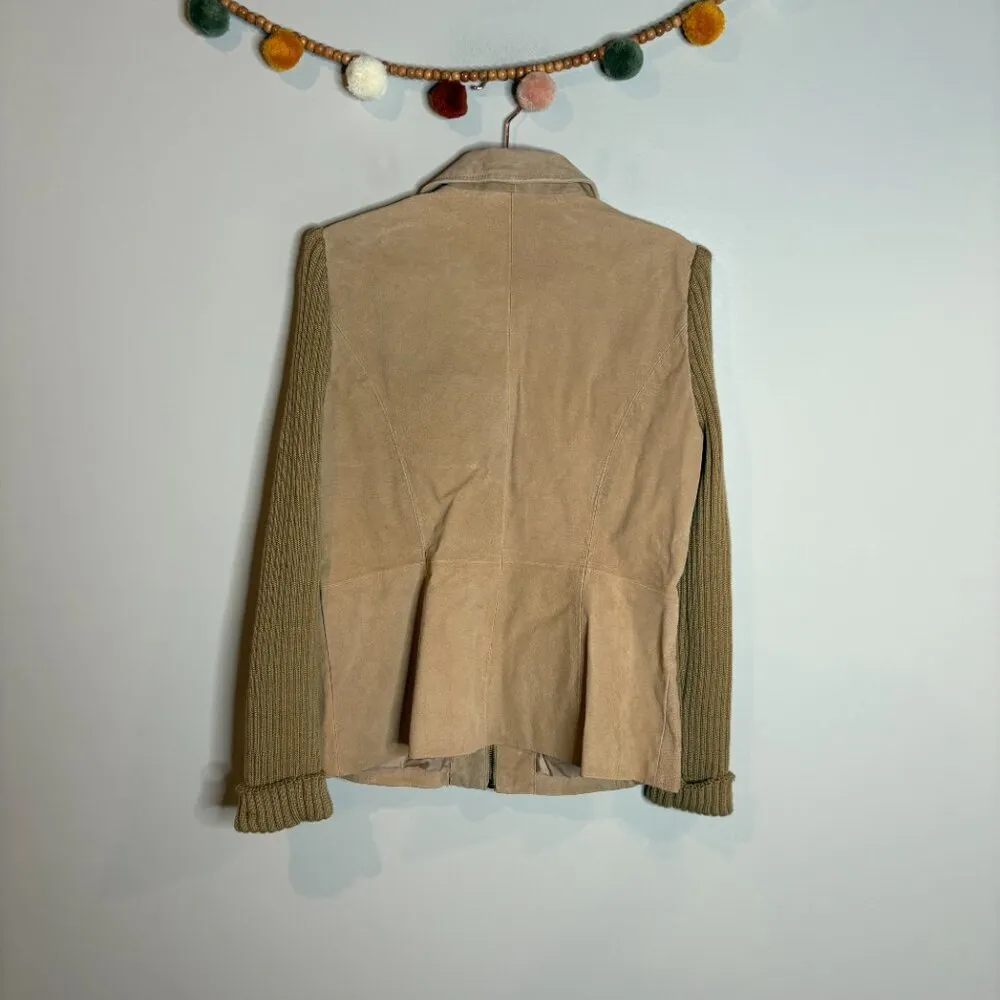 Vintage mixed media beige leather zip up jacket Tan Size L - Image 4
