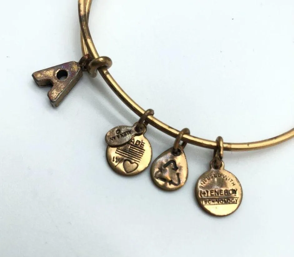 Alex & Ani A Initial Charm Bracelet Gold Tone Energy Technology - Image 2