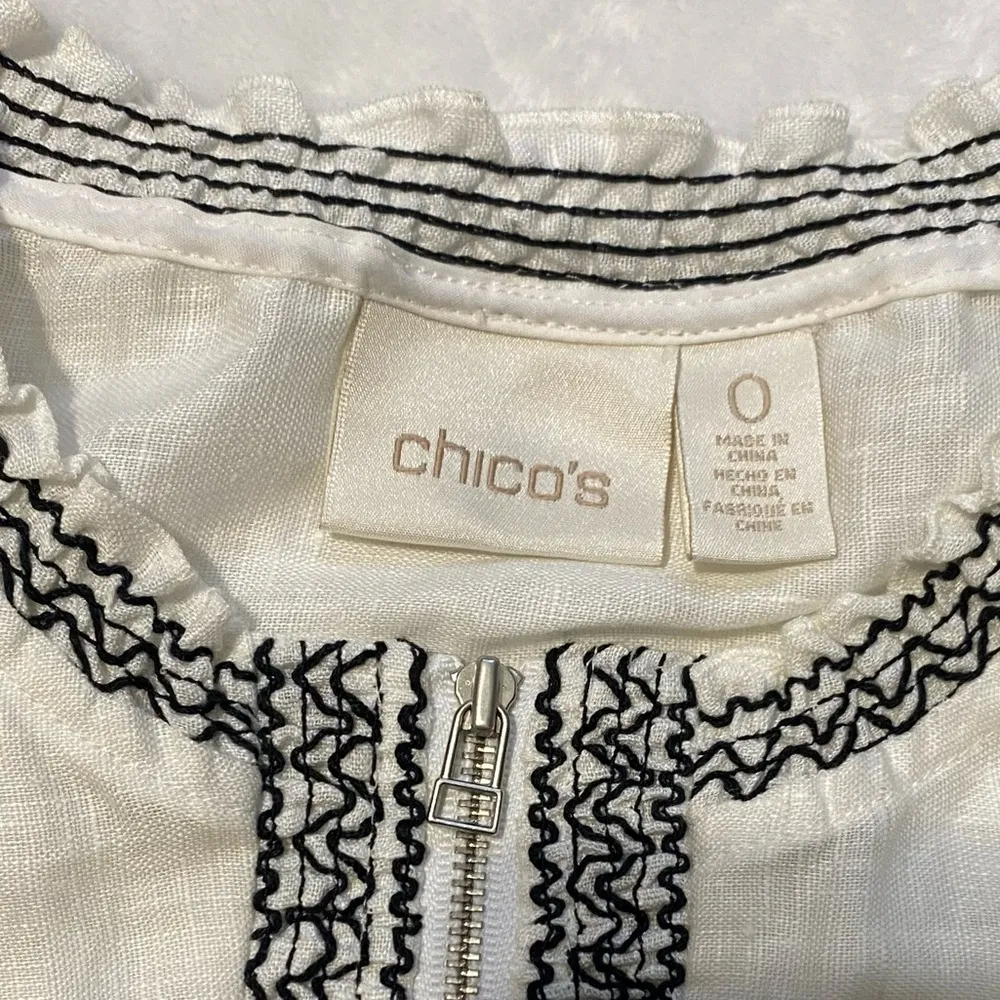 Chico's Linen Embroidered Jacket Linen 3/4 Puff Sleeve - Image 7