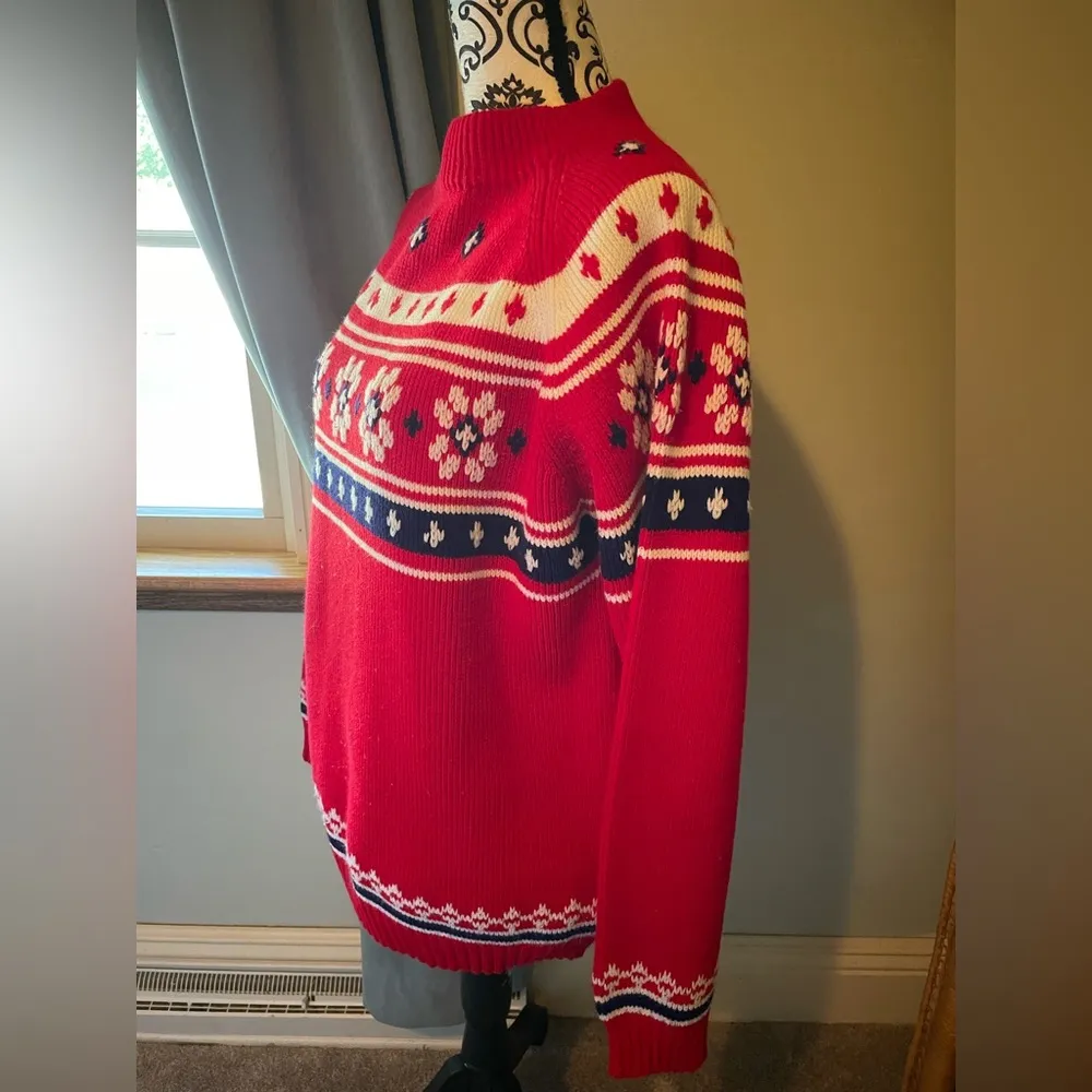 VTG 70s Fair Isle JC Penney Sweater, Size XL Acrylic Red, White & Navy Blue Red - Image 3
