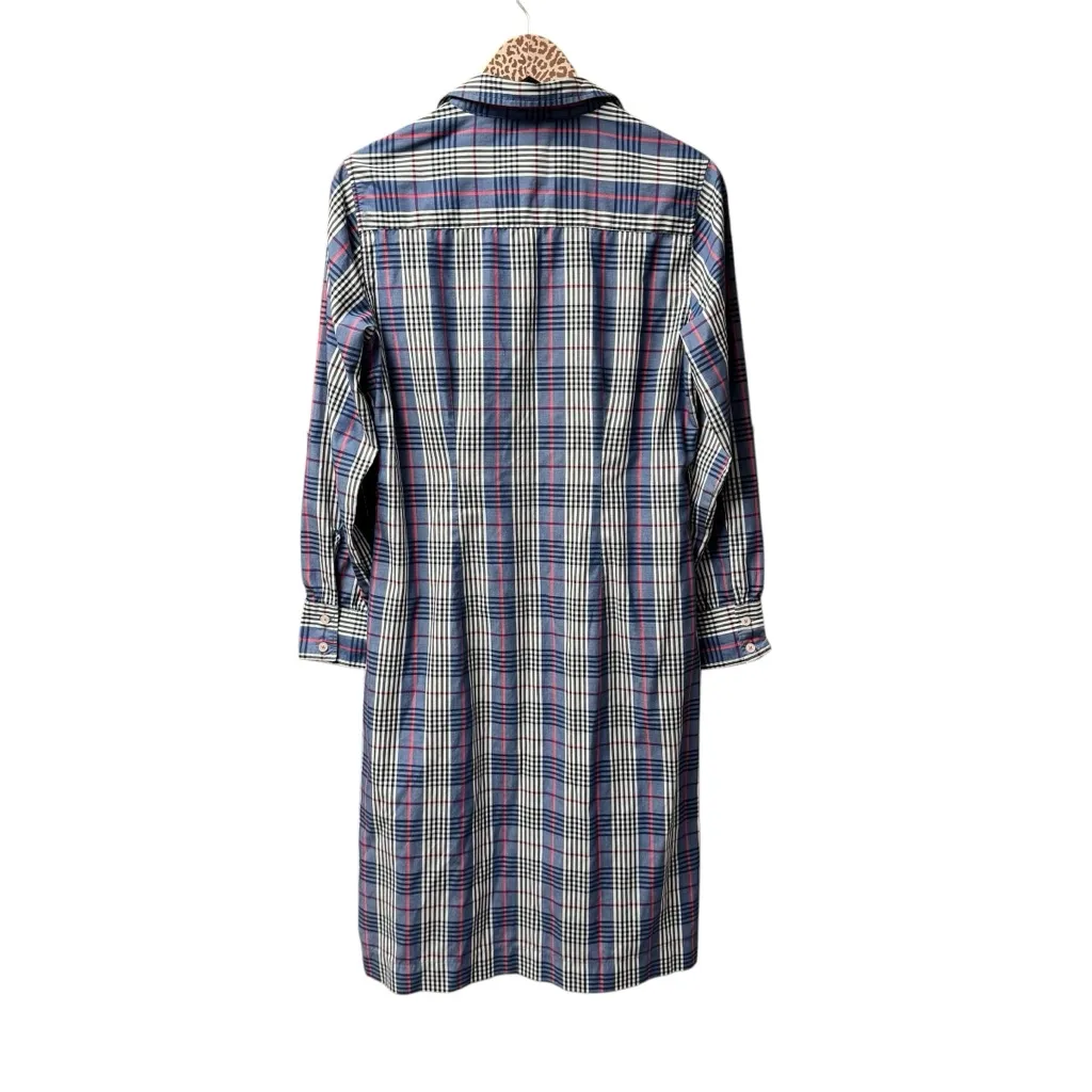Pringle Long Sleeve Collared Midi Dress Button Up Shirtdress Plaid US 8 Blue - Image 2