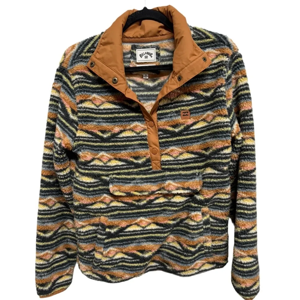 Billabong Switchback Print Fleece Pullover Front Pocket Sherpa Jacket Medium - Image 2