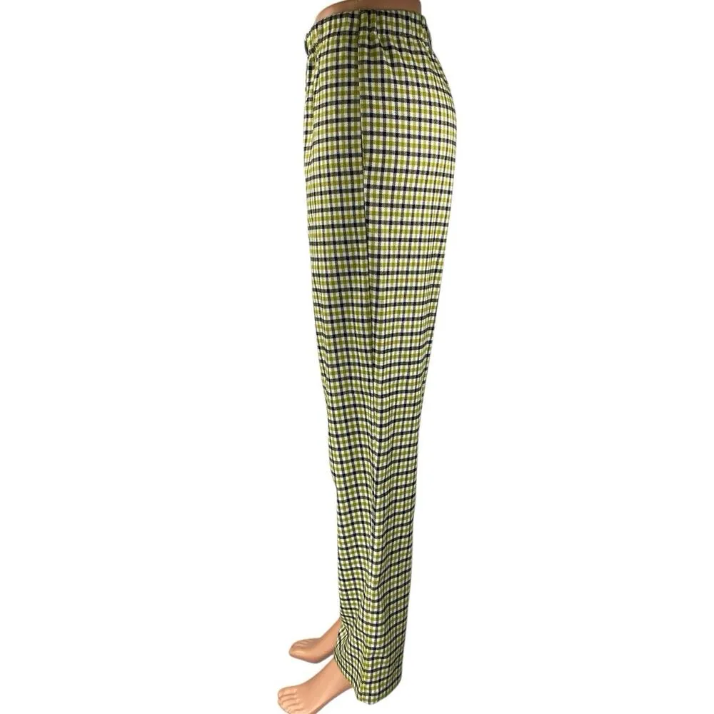 Brandy Melville Green Multicolor Checkered Straight High Waist Trousers Pants S - Image 2