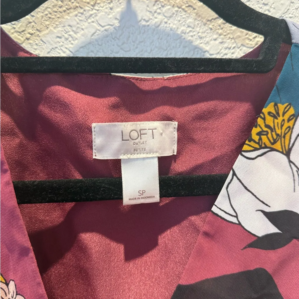 LOFT Burgundy Floral Midi Dress - Image 2