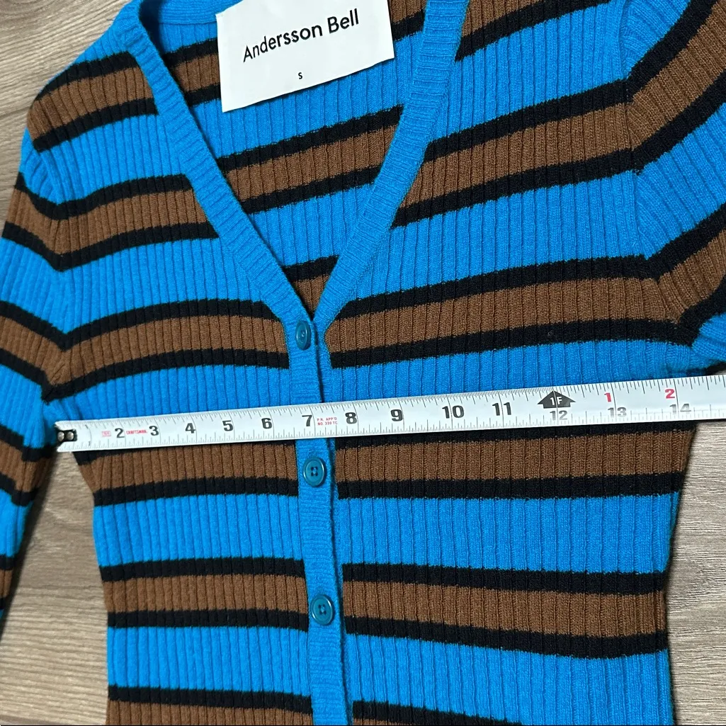 Andersson Bell Ribbed Striped Wool Blend Long Sleeve Cardigan Blue Brown Small - Image 10