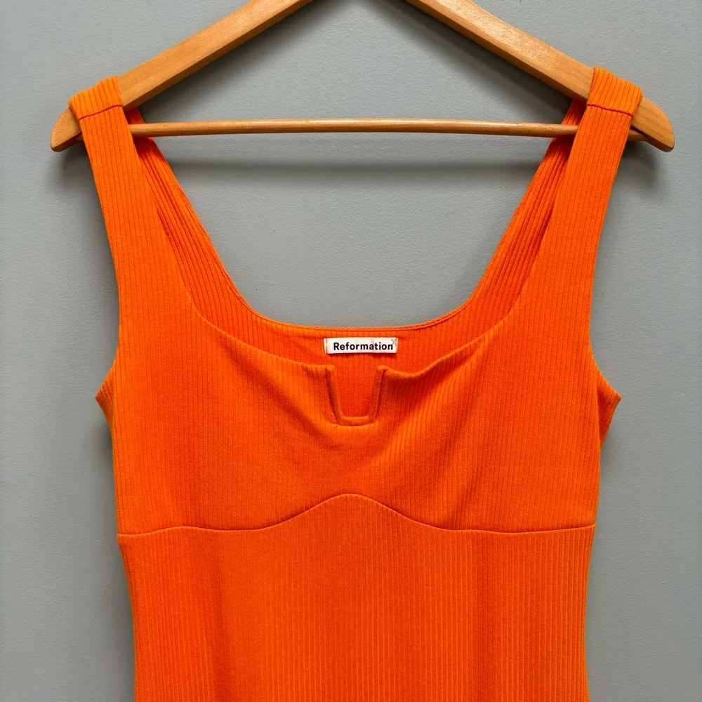 Reformation Lillee Knit Dress Midi Orange Ribbed L - Image 7