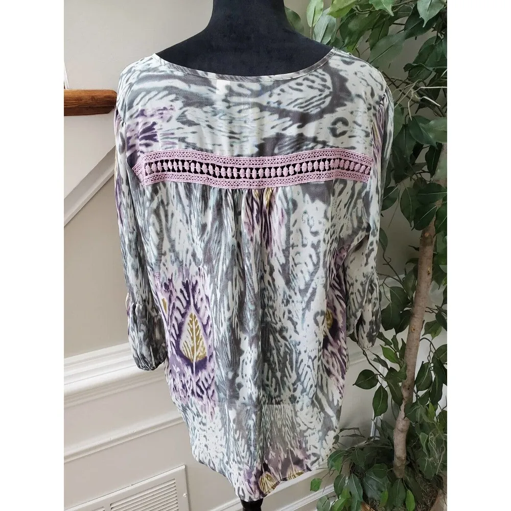 Marc Bouwer Multicolor Long Sleeve Round Neck Drawstring Top Blouse Size Large - Image 6