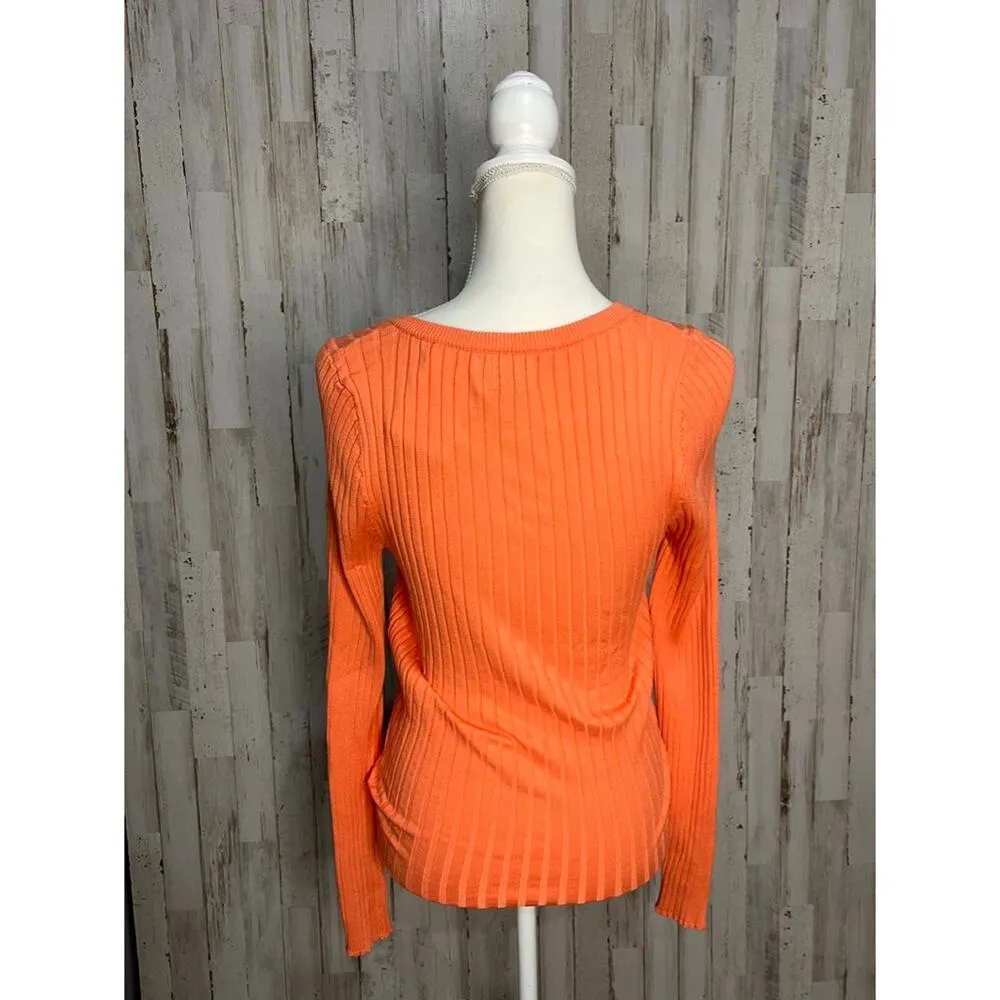 NWT‎ Frnch Paris Women's Orange Cardigan Sweater Medium Long Sleeve Casual - Image 7