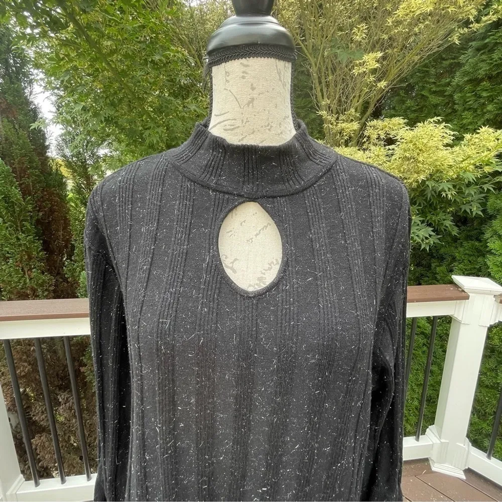 Style & Co. black cutout swing turtleneck cotton blend sweater pleated dress XL - Image 6