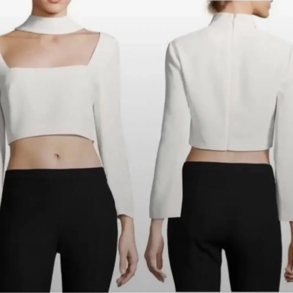 New! Cinq a Sept Amara‎ Choker Crop Top in Ivory Sz 2 $345 White - Image 4
