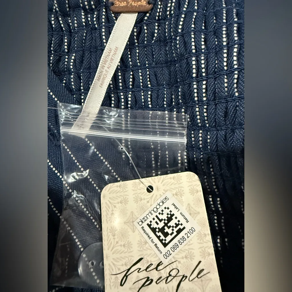 NWT Free People Hold‎ You Close Navy Pinstripe Corset Top Boho Smocked Size XS - Image 6