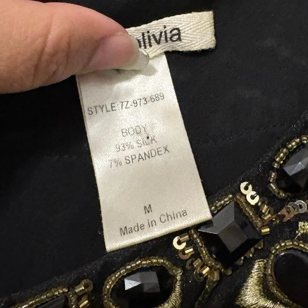 Alice + Olivia Black Gold Sequins Silk Mini Dress Size Medium - Image 2