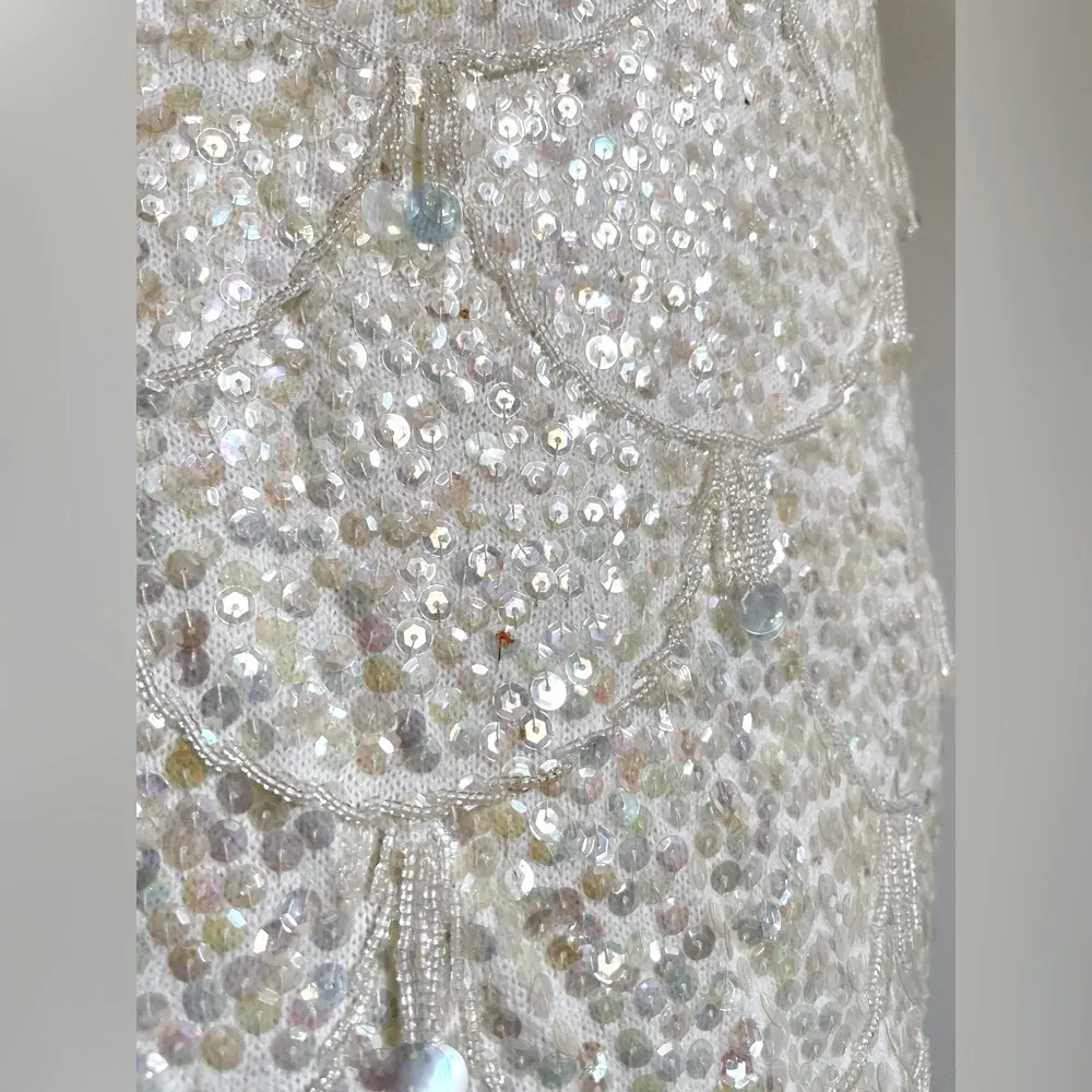 VTG 60s Asahi Bemsilkie Glam Iridescent Sequined Beaded Knit Sleeveless Top - Image 12