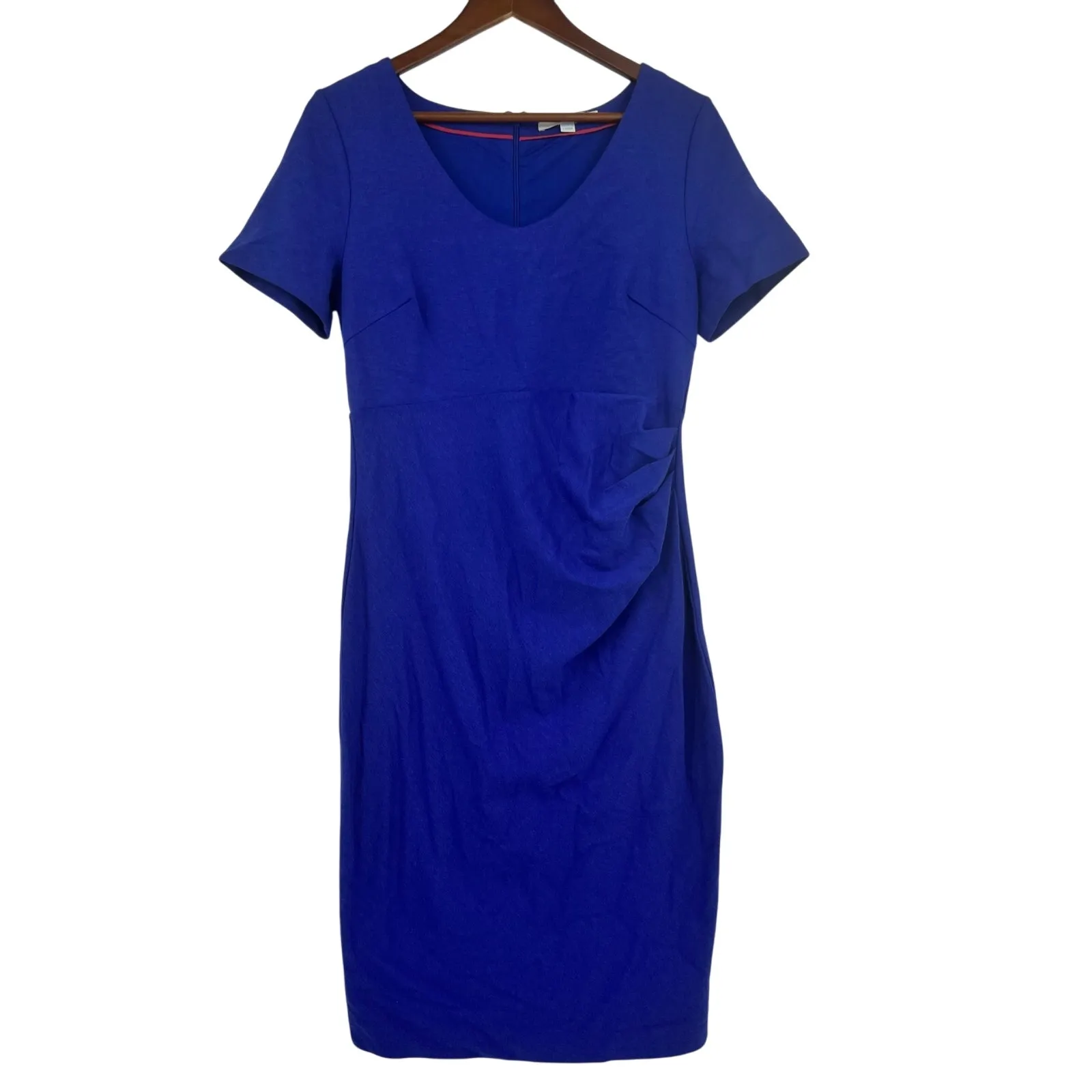 Boden "Honor" Ponte Knit Ruched Pencil Dress Blue Violet Short Sleeve U Neck 10R Size 10 - Image 2