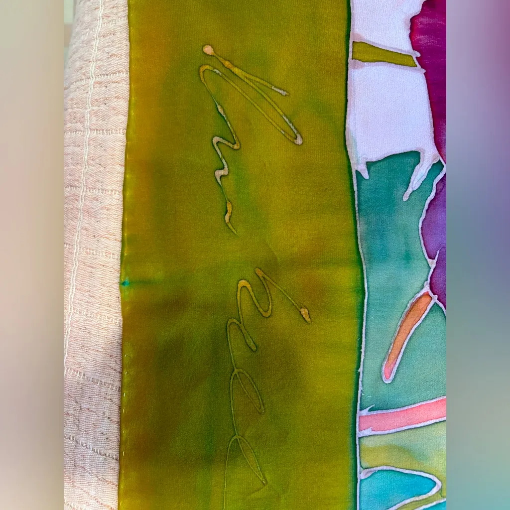 Hand painted Floral‎ Silk Scarf 14 by 56” Pink - Image 9