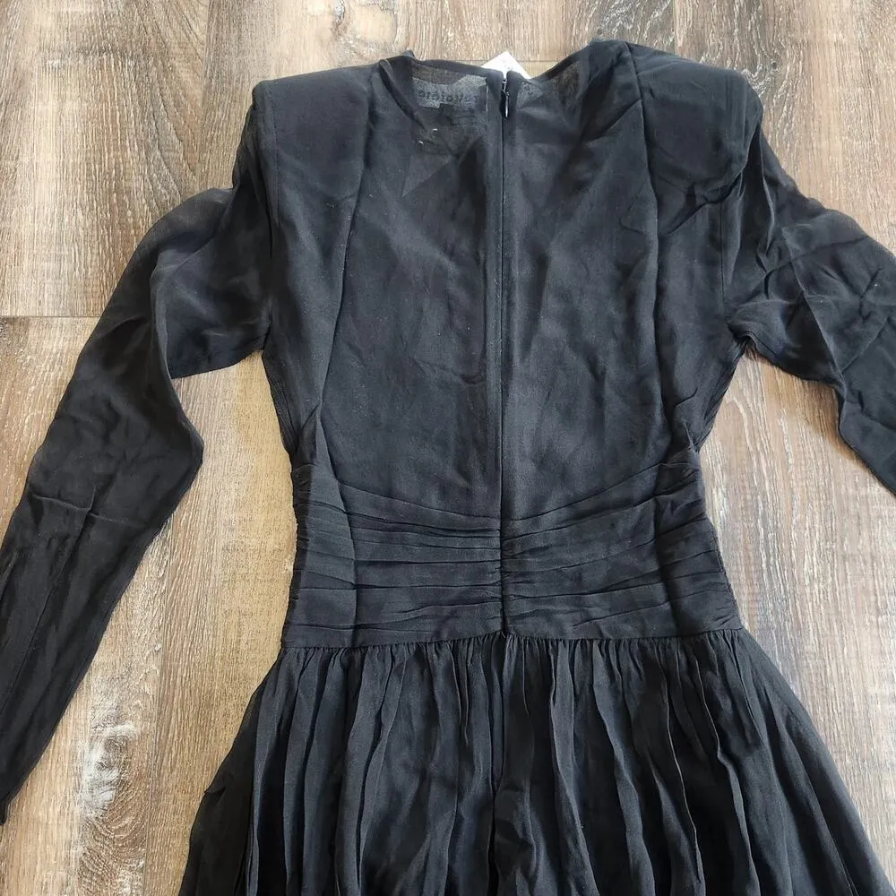 Retrofete Angela Dress Black Silk Size XXS Long Sleeve Sheer NWT V Neck - Image 8