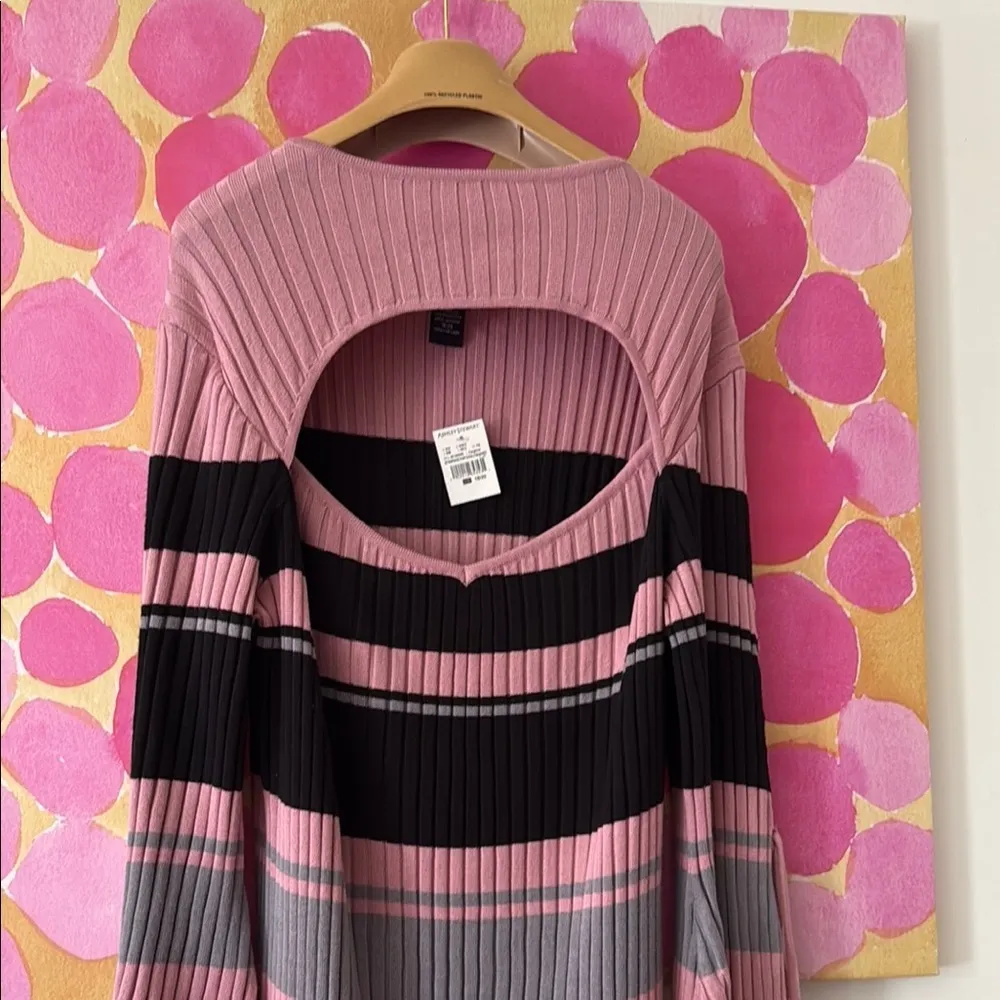 Ashley Stewart Pink and Black Striped Long Sleeve Dress - Image 4