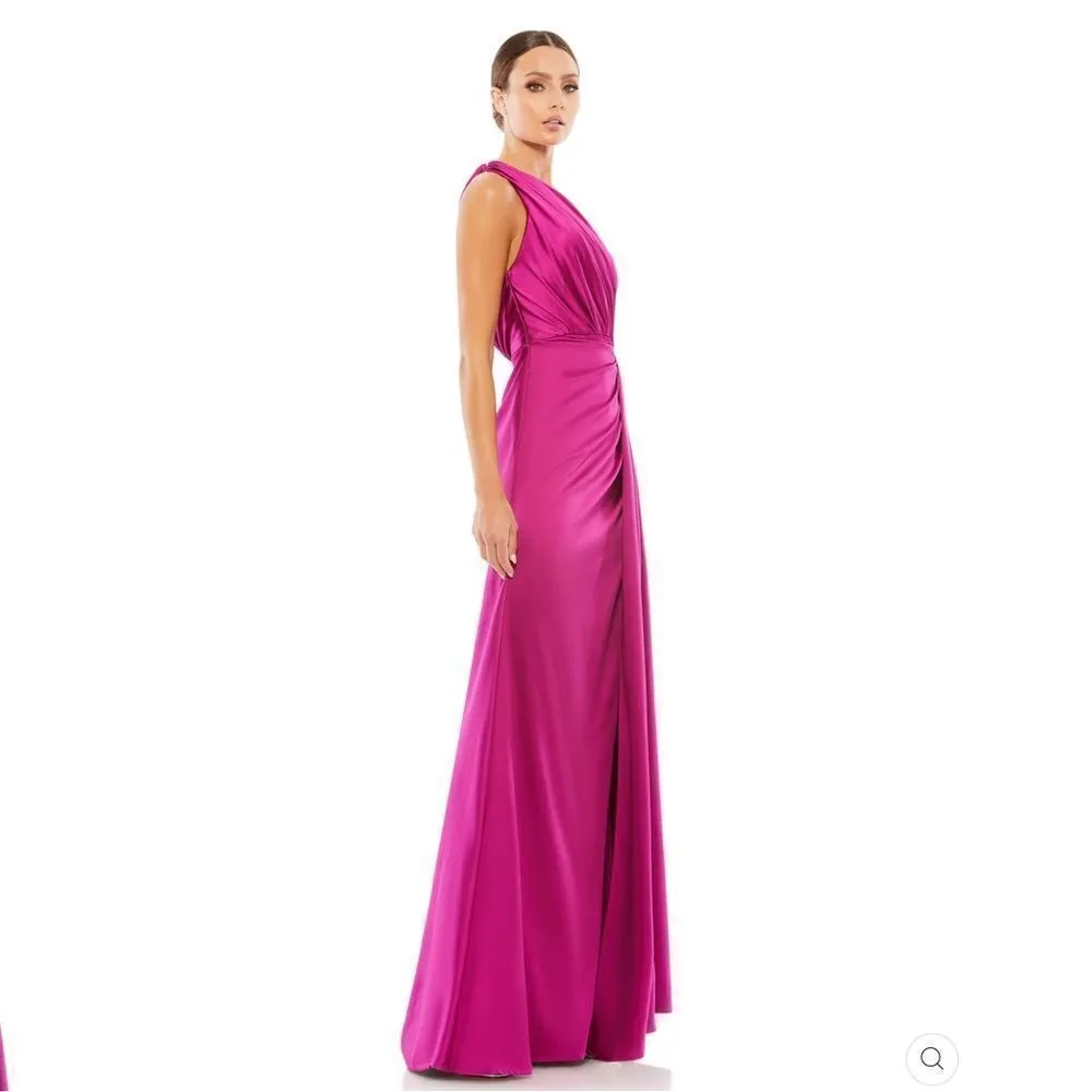Mac Duggal 26654 Gathered One Shoulder Satin Faux Wrap Gown Dress - Image 5