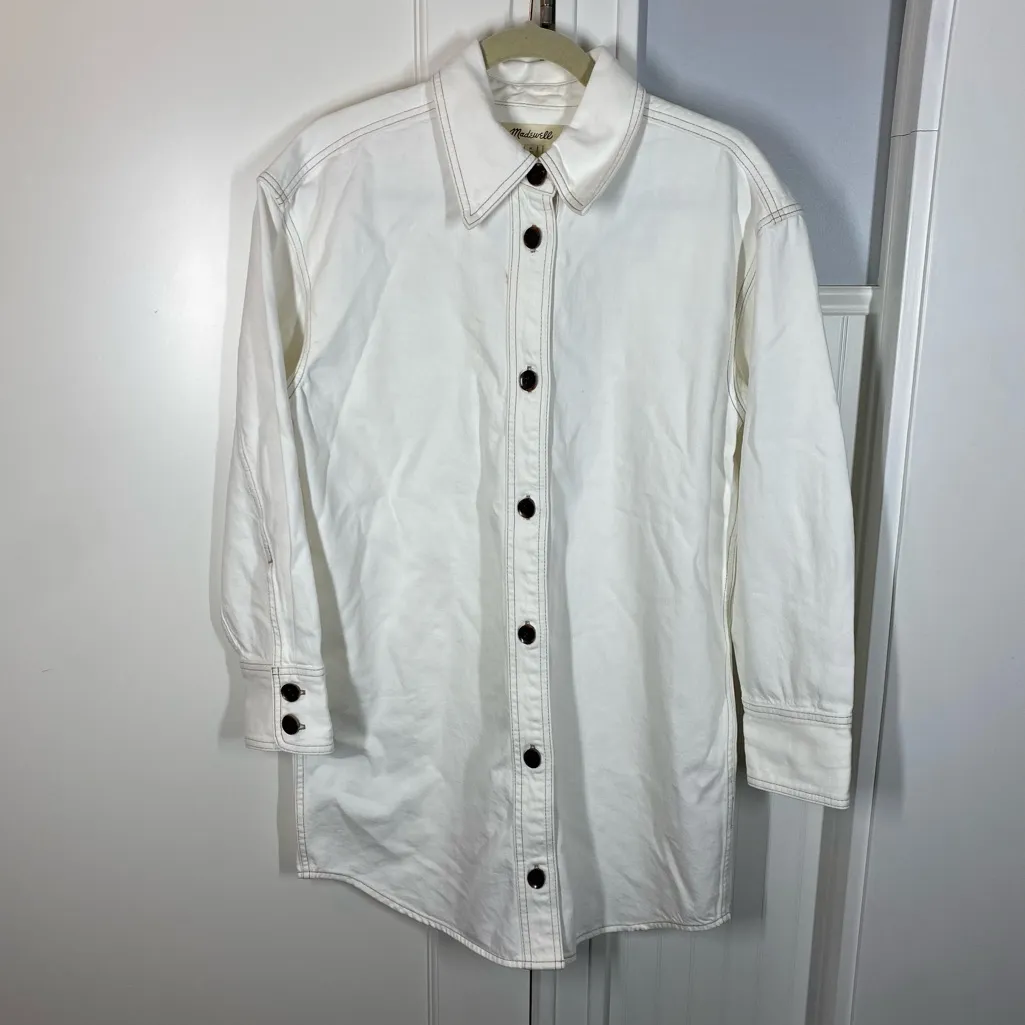 Madewell Mini Shirtdress Denim‎ Oversized Minimalist Relaxed Neutral size medium - Image 2