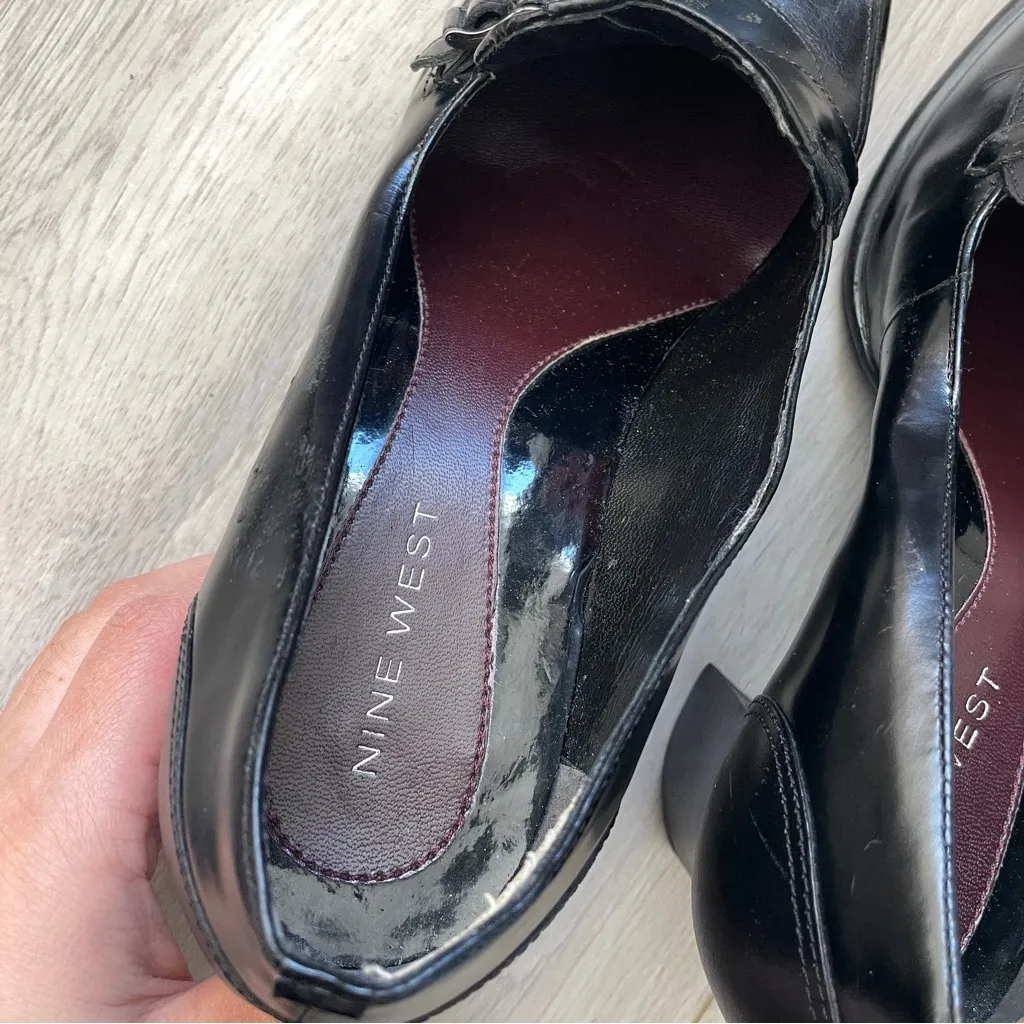 Vintage Heeled Loafers nine west leather womens Black (size 7.5) minimalist - Image 5