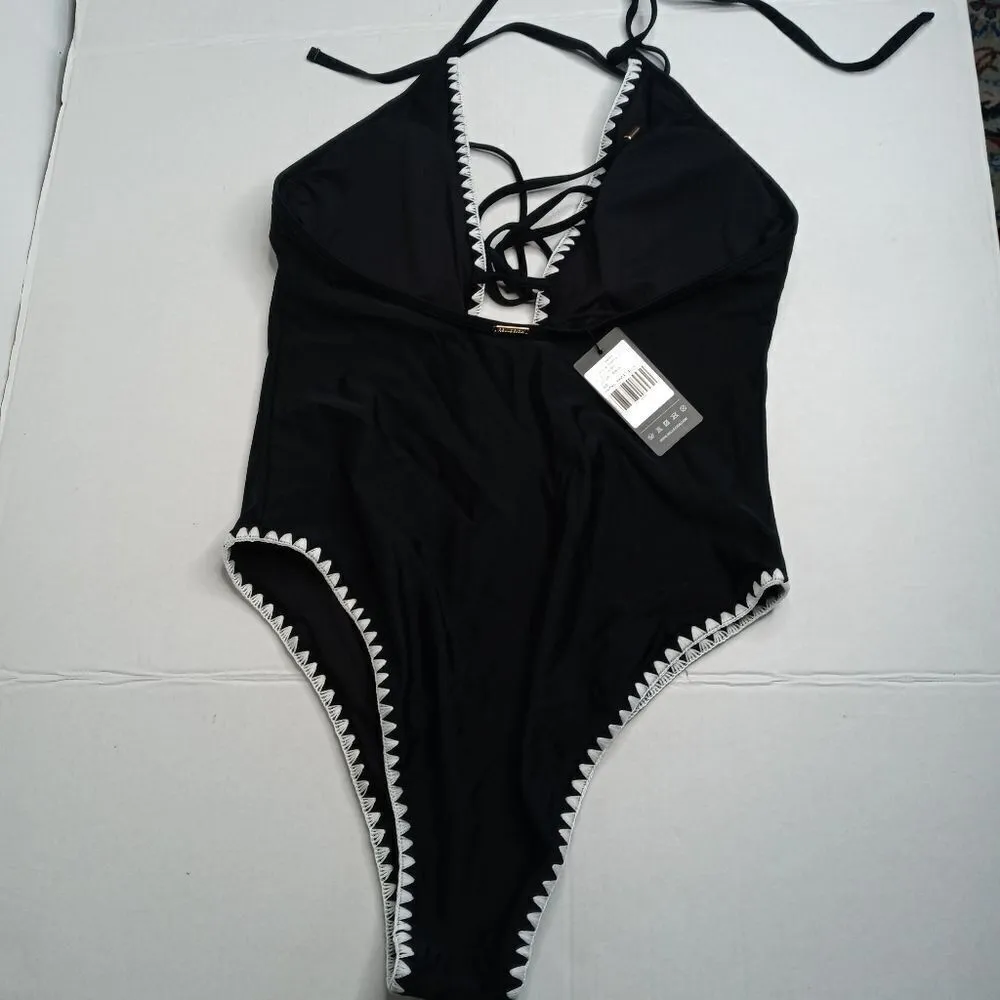 Relleciga  Black Deep V One Piece Swimsuit - Image 7