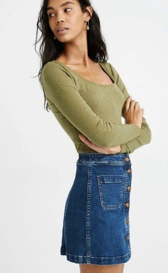 Madewell Stretch Denim A-Line Mini Skirt in Salisbury Wash Patch Pocket Edition - Image 2