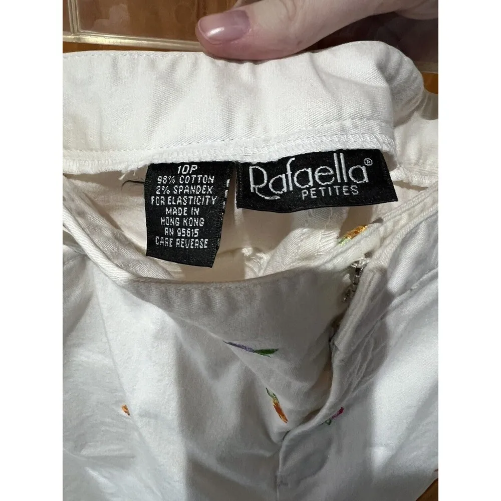 Rafaella White With Embroidered Flower Pants Slack Cotton Stretch - Image 7