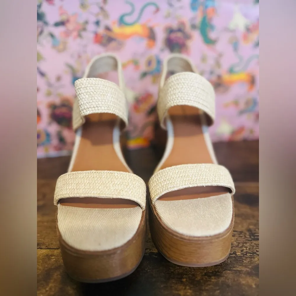 NWOT Lucky Brand Dk Natural  Remy Stretch Delukah Platform Wedge Heels, Size 9M - Image 4