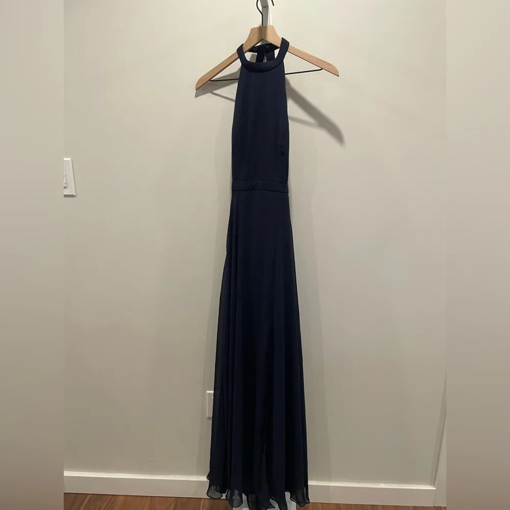 Dessy Collection‎ Stand Collar Halter Maxi Dress Size 6 Blue - Image 3