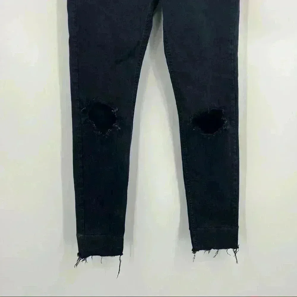 TopShop Black‎ High Rise Distressed Skinny Jeans Size W28 - Image 12