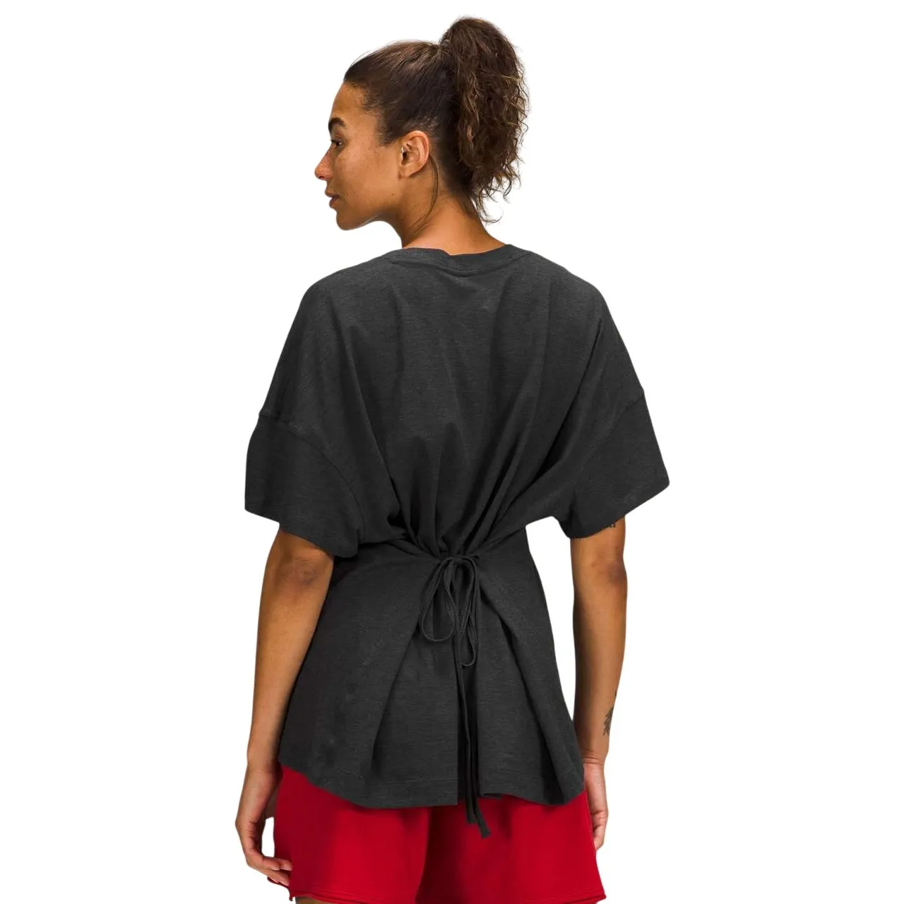 Lululemon Split Side-Tie Tee V-Neck Shirt Grey Plus Size 16 Cotton Maternity - Image 4