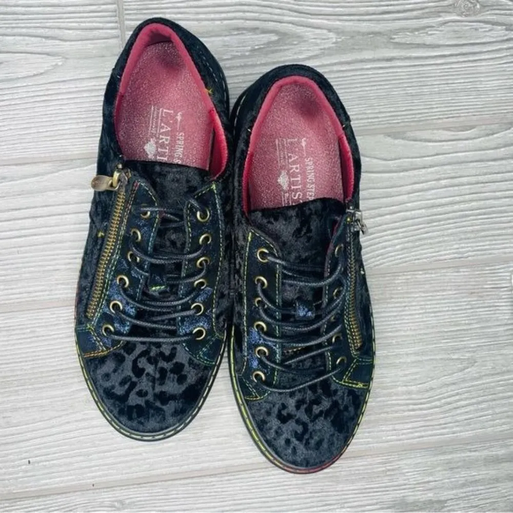 L'artiste Danli Cheeta Sneakers flat shoes black and rainbow cheetah shoes 38 /7 Blue - Image 5