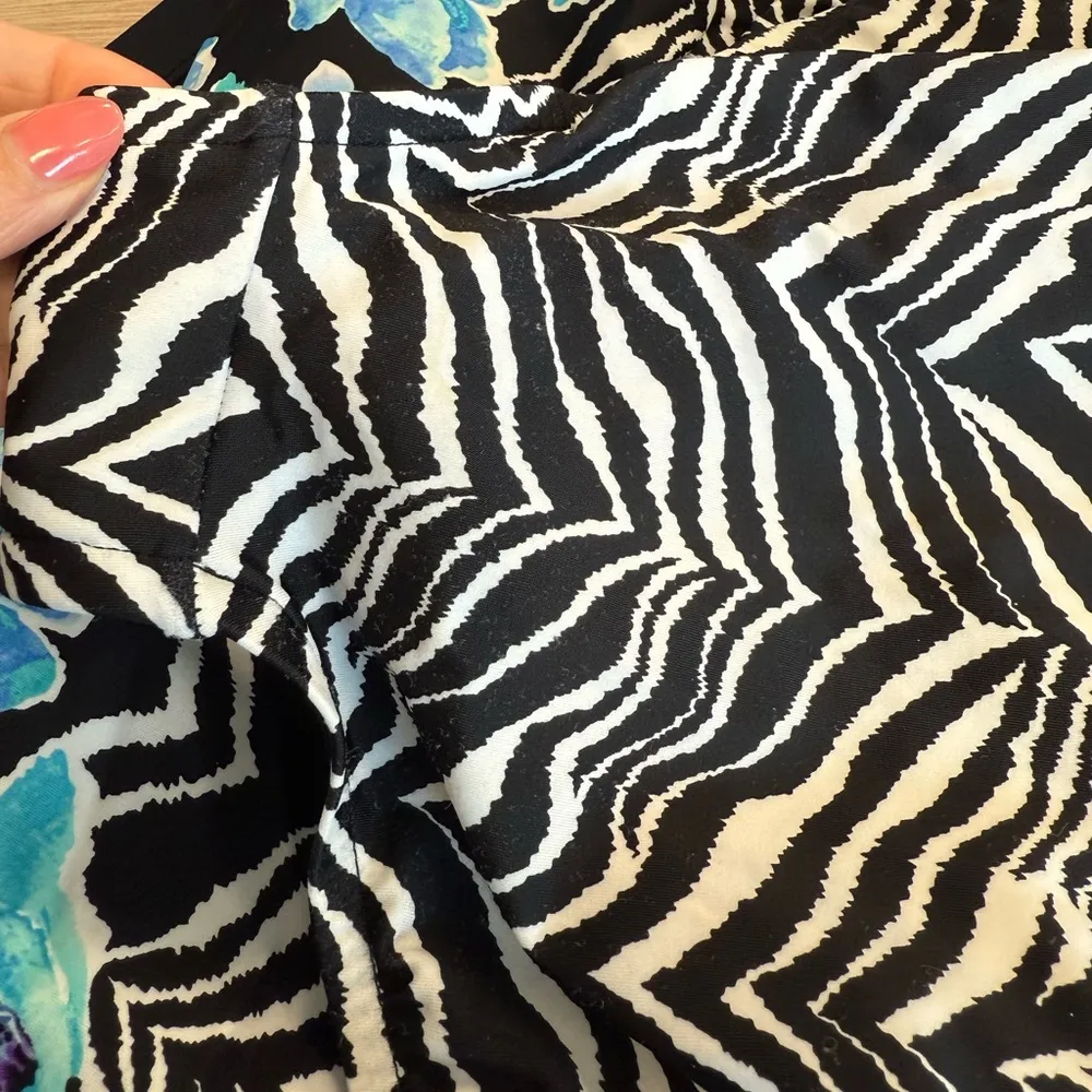 Vintage Maxine of Hollywood Swimsuit One Piece Floral Zebra Print Strapless 12 - Image 7