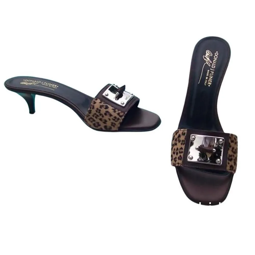 Donald Pliner Couture Hair Calf Leather Sandal Shoe Slide NIB Metal Buckle $325 Brown Size 6 - Image 2