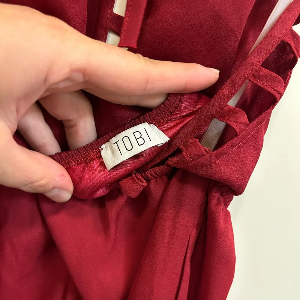 Tobi Dark Red Backless Halter Flowy Jumpsuit with Hidden Pockets - size S - Image 5