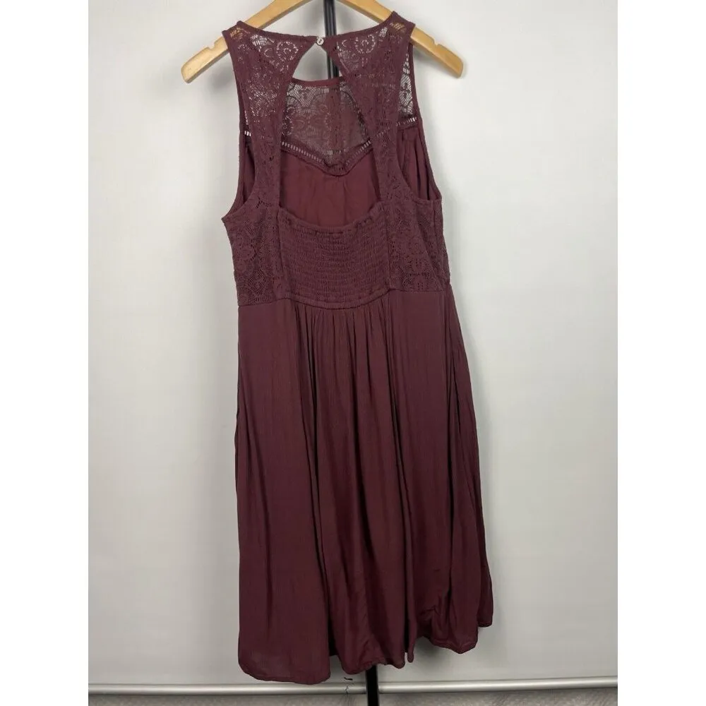 Abercrombie & Fitch Burgundy Red Lace Sleeveless Gauze Flowy Dress With Pocket M - Image 8