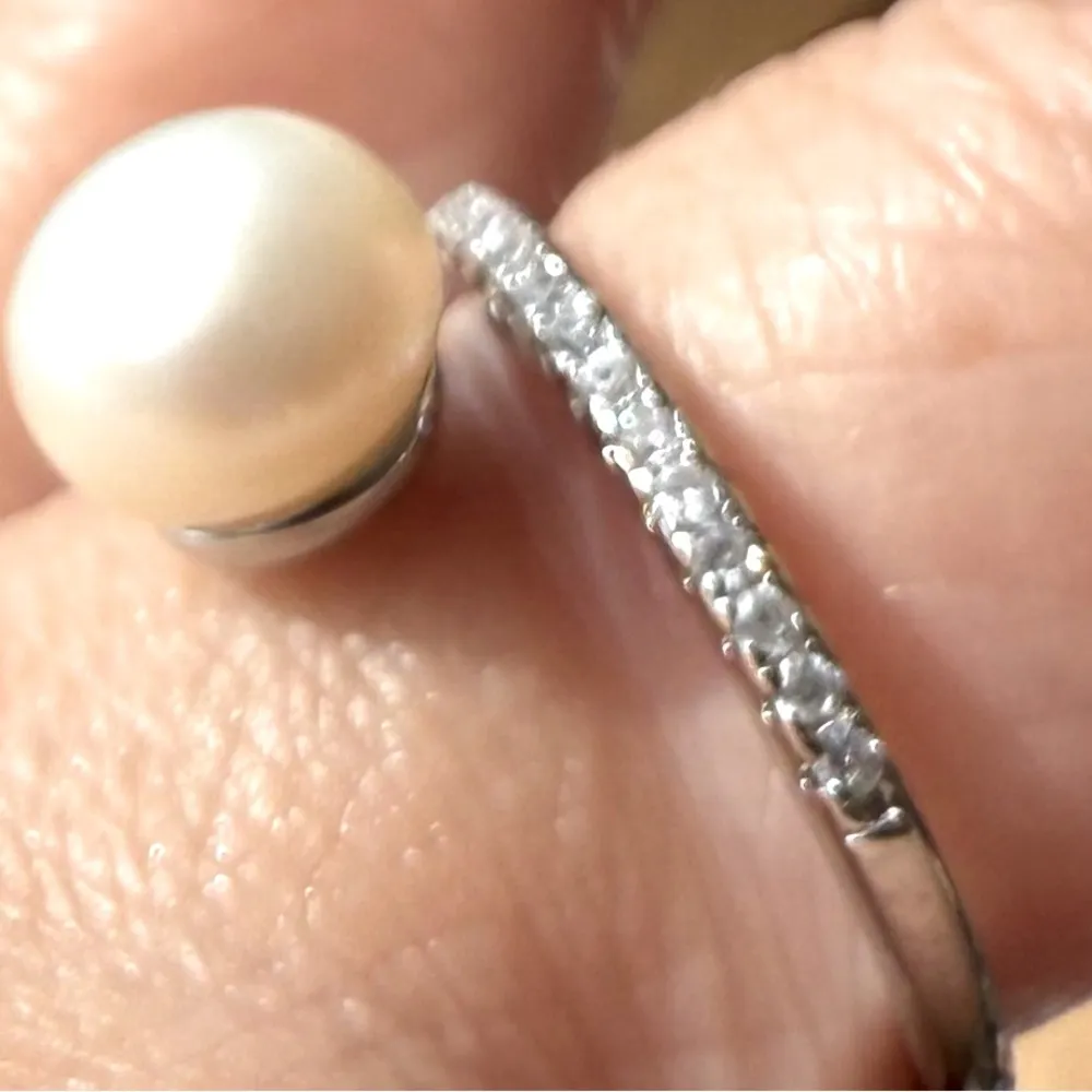 18k Gold Plated Small Natural Pearl Ring Inlaid Zircon Stone size 5-5.5 - Image 3