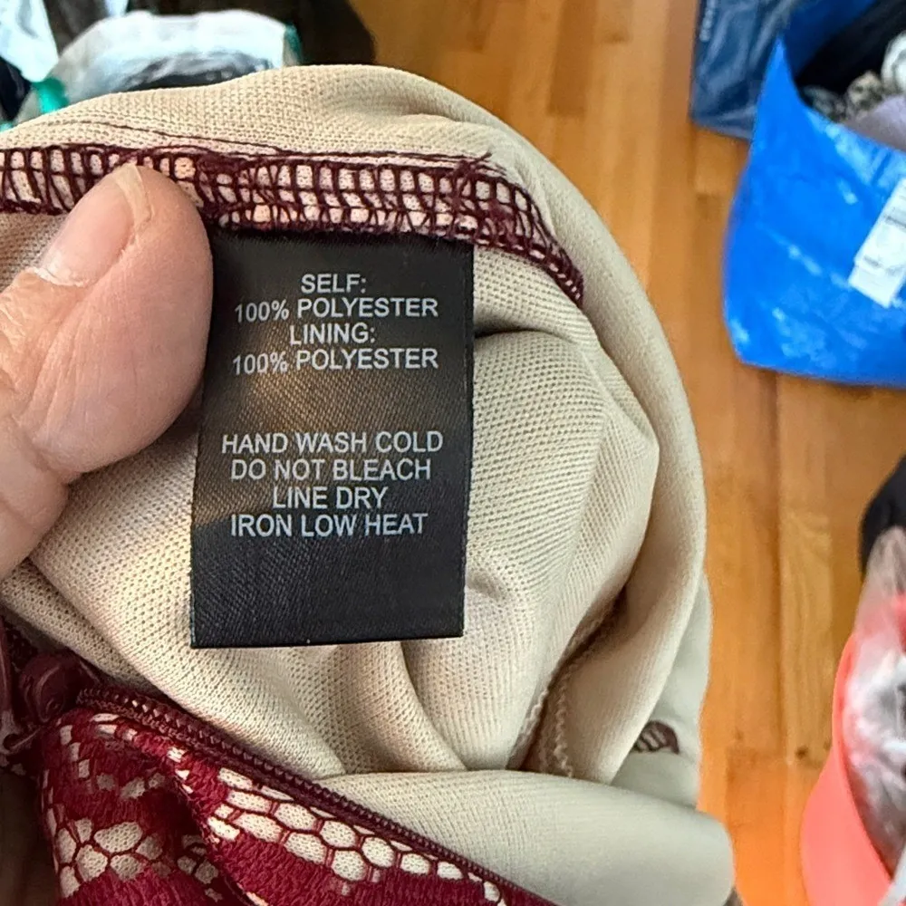 Burgundy Lace Bodycon Midi Dress Sweetheart‎ Neck Evening Formal Size S - Image 12