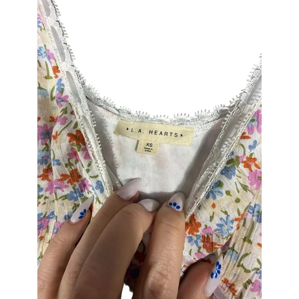 L.A. Hearts Floral Lace-Trim Mini Dress White Multi XS - Image 8