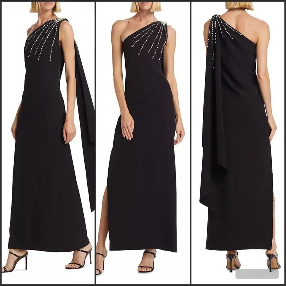 Sachin & Babi  Leslie Asymmetric Embellished Stretch Crepe Gown Black 4 - Image 2