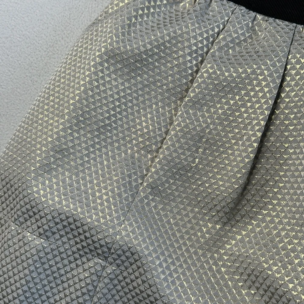 Ganni Anthropologie Cressida Metallic Gold Brocade Pleated Skirt with Pockets - Image 3